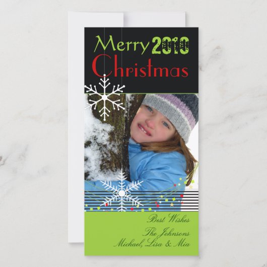 Snowflakes ~ zwarte en witte kerst, groene trim feestdagenkaart (Voorkant)