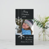 Snowflakes ~ zwarte en witte kerst, groene trim feestdagenkaart (Staand voorkant)