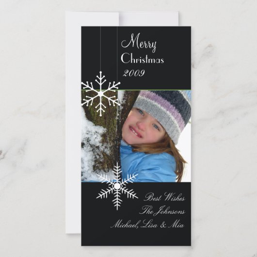 Snowflakes ~ zwarte en witte kerst, groene trim feestdagenkaart (Voorkant)