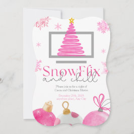 SnowFlix and Chill Christmas Movie Invitation Kaart