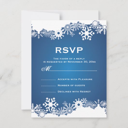 Snowflon bleu blanc mariage d'hiver RSVP (Devant)