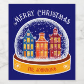 Snowglobe Amsterdam Village Kerst Wijn Etiket (Enkel label)