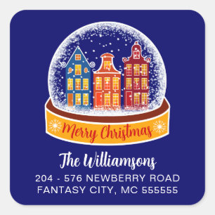 Snowglobe Kerst Village Retouradres Vierkante Sticker