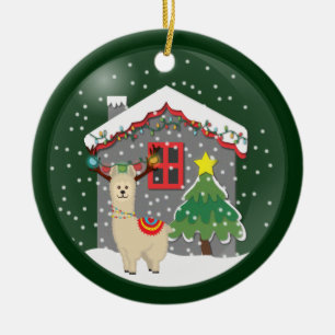 Snowglobe Kerstmis Llama Keramisch Ornament