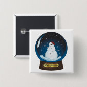 Snowglobe met schattige sneeuwman vierkante button 5,1 cm (Voorkant /achterkant)