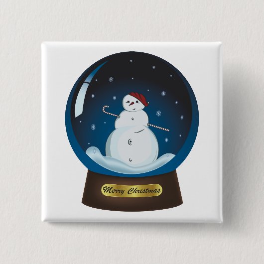 Snowglobe met schattige sneeuwman vierkante button 5,1 cm (Voorkant)