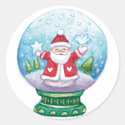 Snowglobe Santa Claus, Star, Bird Ronde Sticker (Voorkant)
