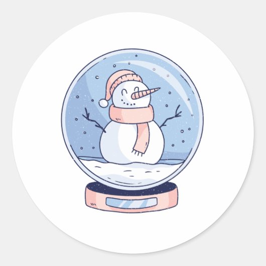 SNOWGLOBE SNOWMAN RONDE STICKER (Voorkant)