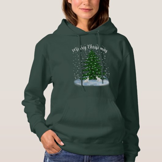Snowhares and a spruce tree T-Shirt Hoodie (Voorkant)