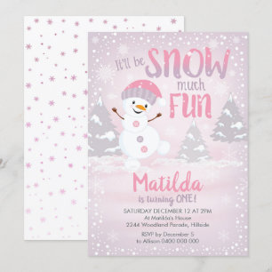 Snowman 1er Anniversaire Invitation Winter Girl