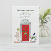 Snowman À La Porte Hiver Faire-part De Déplacement (Debout devant)