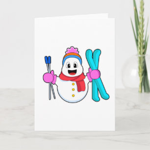 Snowman als Skier met Ski Kaart