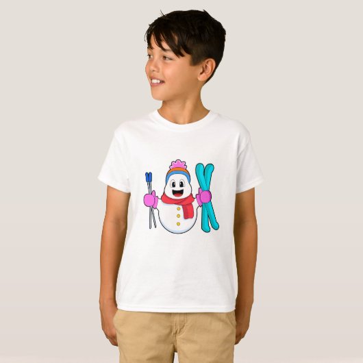 Snowman als Skier met Ski T-shirt (Voorkant volledig)