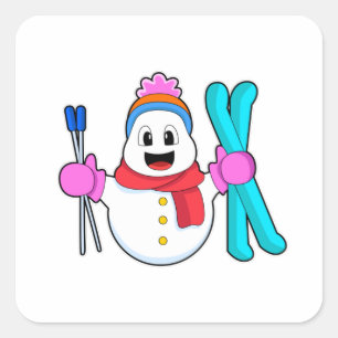 Snowman als Skier met Ski Vierkante Sticker