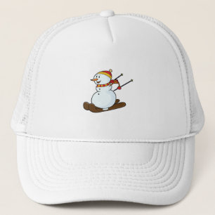 Snowman als Skier met Skis en Pet