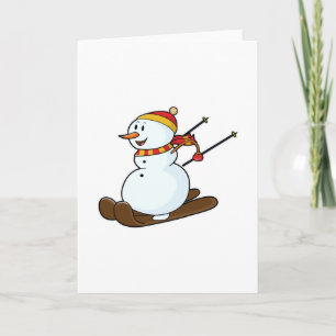 Snowman als Skier met Skis en Pet Kaart