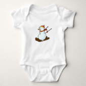Snowman als Skier met Skis en Pet Romper (Voorkant)