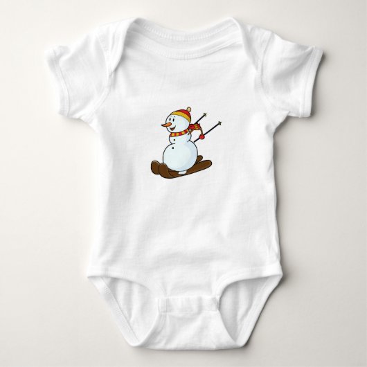 Snowman als Skier met Skis en Pet Romper (Voorkant)