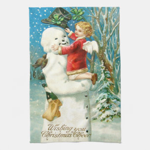 Snowman Angel Cherub Four Leaf Clover Theedoek
