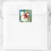 Snowman Angel Cherub Four Leaf Clover Vierkante Sticker (Tas)