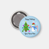 Snowman & Arbre de Noël #2 Magnet rond (Recto/Verso)