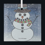 Snowman avec BG - Ornement en verre<br><div class="desc">Snowman qui semble qu'il était au crochet avec un arrière - plan enneigé.</div>