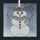 Snowman avec BG - Ornement en verre<br><div class="desc">Snowman qui semble qu'il était au crochet avec un arrière - plan enneigé.</div>
