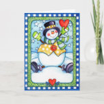 Snowman avec coeur - Carte de voeux<br><div class="desc">Une carte de voeux hivernale avec un bonhomme de neige affectueux.</div>