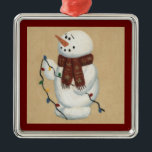 Snowman Avec Ornement Lumière<br><div class="desc">Ce bonhomme de neige aux lumières ornementées présente l'empreinte d'un bonhomme de neige qui peignait à la main à l'aide d'acryliques. Un grand pot de fourre !</div>