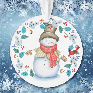 Snowman avec Red Bird Wreath Kids