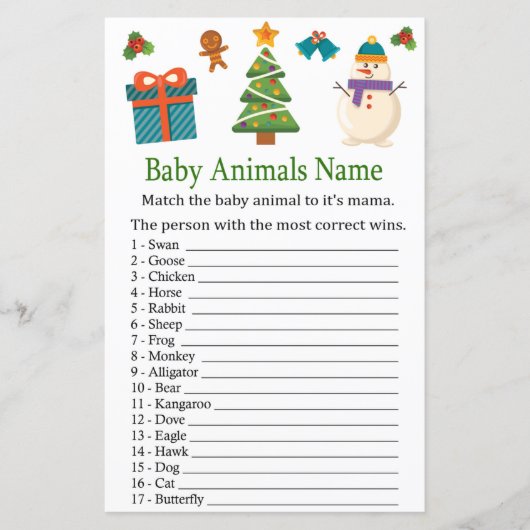 Snowman Baby Animals Name baby shower (Voorkant)