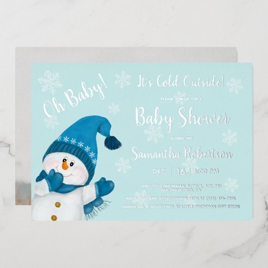 Snowman Baby Het is koud buiten het Baby shower va Folie Uitnodiging (Voorkant / Achterkant)