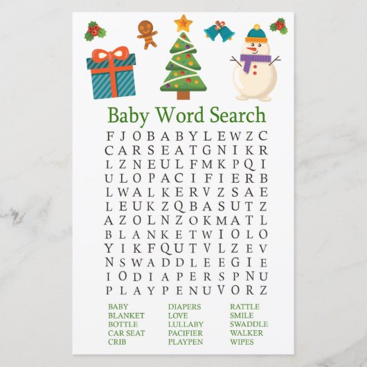Snowman Baby shower Word Search Game (Voorkant)
