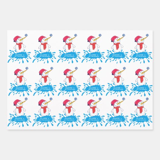 Snowman Baby's eerste kerstsnowflake Inpakpapier Vel (Voorkant 2)