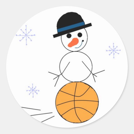 Snowman Basktball Player Ronde Sticker (Voorkant)