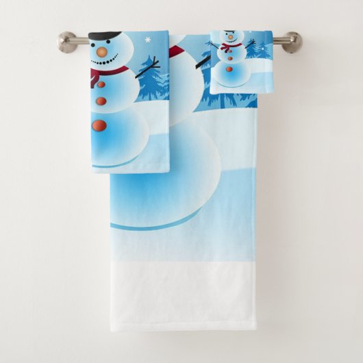 Snowman Bathroom Towel Set Bad Handdoek (Insitu)