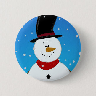Snowman - Blauw Ronde Button 5,7 Cm