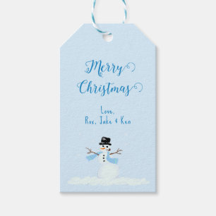 Snowman Bleu Joyeux Noël Cravate Sur les étiquette