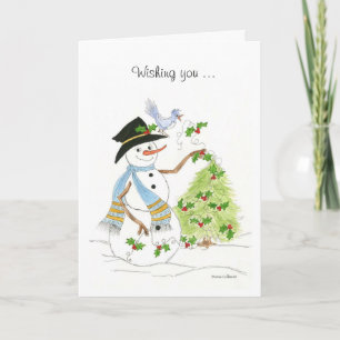 Snowman Bluebird Feestdagen Kaart