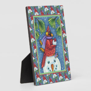 SNOWMAN BODYGUARD, CHRISTMAS CARDINAL REDBIRD FOTOPLAAT