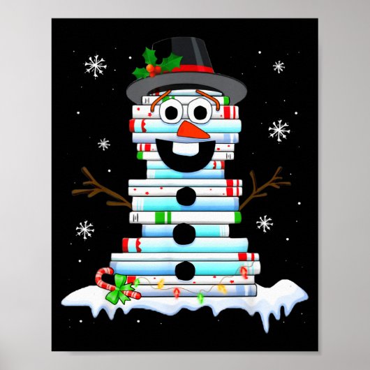 Snowman Book Stack Librarian Book Lover Christmas  Poster (Voorkant)