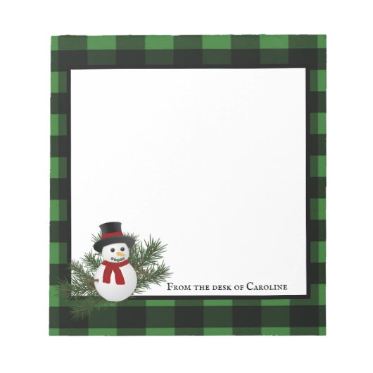 Snowman Buffalo Plaid Bloc-notes personnalisé (Devant)