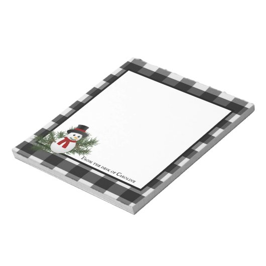 Snowman Buffalo Plaid Bloc-notes personnalisé (Tourné)