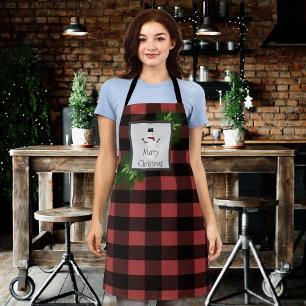 Snowman Buffalo Plaid Kerstmis Zwart Rood Schort