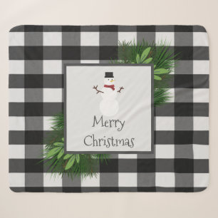 Snowman Buffalo Plaid Sherpa Blanket Black Deken