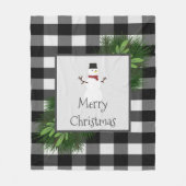 Snowman Buffalo Plaid | Zwart wit fleece deken (Voorkant)