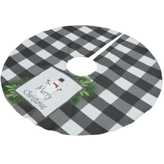Snowman Buffalo Plaid | Zwart-Wit Kerstboom Rok (Gekanteld)