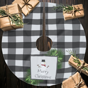 Snowman Buffalo Plaid Zwart-Wit Kerstboom Rok