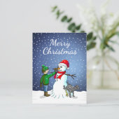 Snowman Building Feestdagenkaart (Staand voorkant)