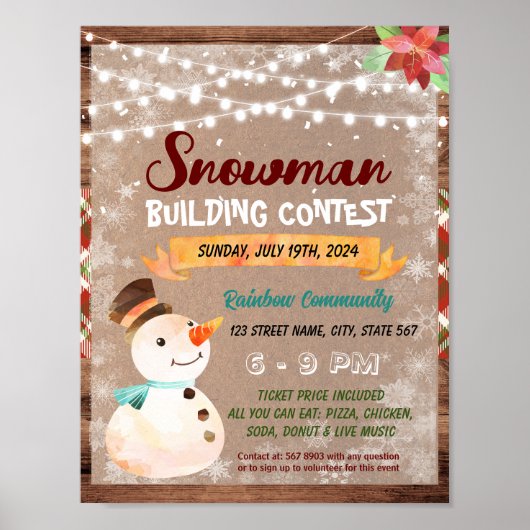 Snowman Building Wedstrijd schoolflyer Poster (Voorkant)